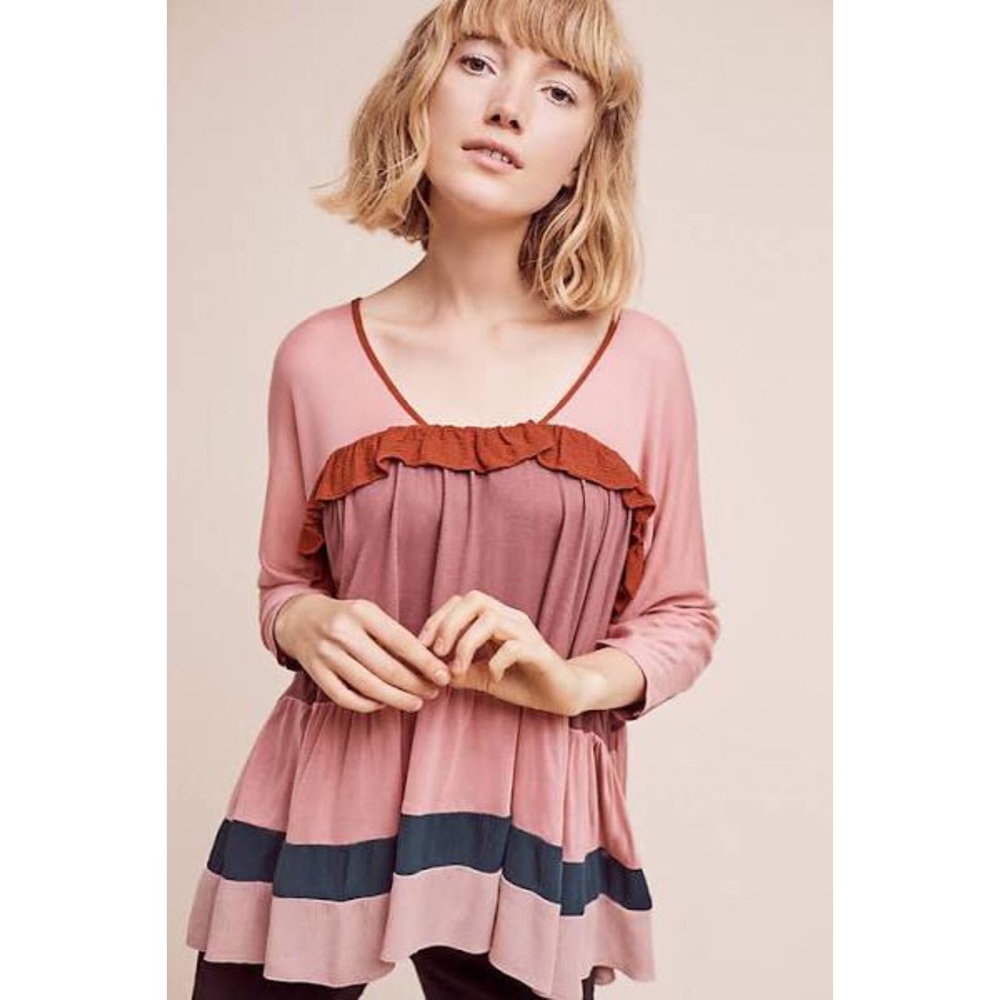 NWT Anthro Meadow Rue Colorblock Ruffle Top Size XS
